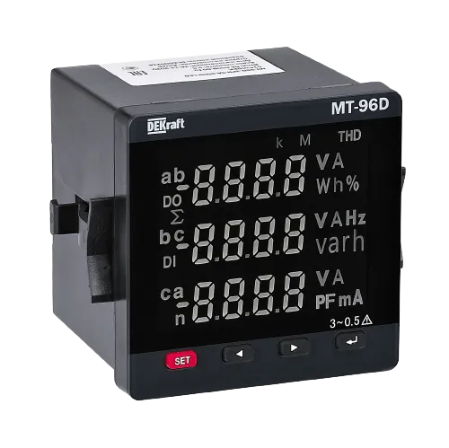 Мультиметр 96х96мм трехфазный, вход 600В 5А, THD+multi-tariff, RS485, МТ-96D