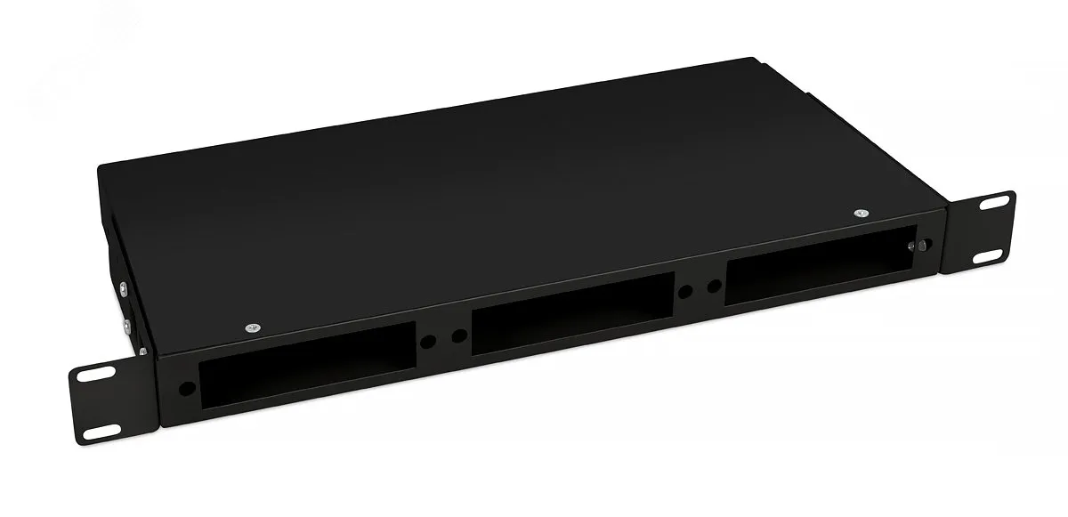 Кросс бокс оптический 19'' 1U на 3 адаптерные панели. цвет черный