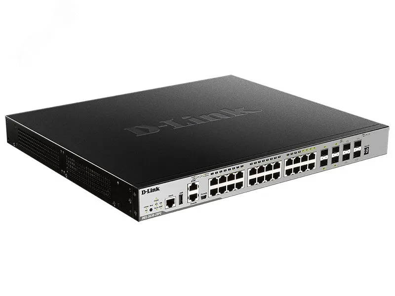 Коммутатор управляемый L3 PoE 24 порта 10/100/1000 Мб/с, 4хRJ45/SFP, 370 Вт d-link dgs-3630-28pc/a2asi