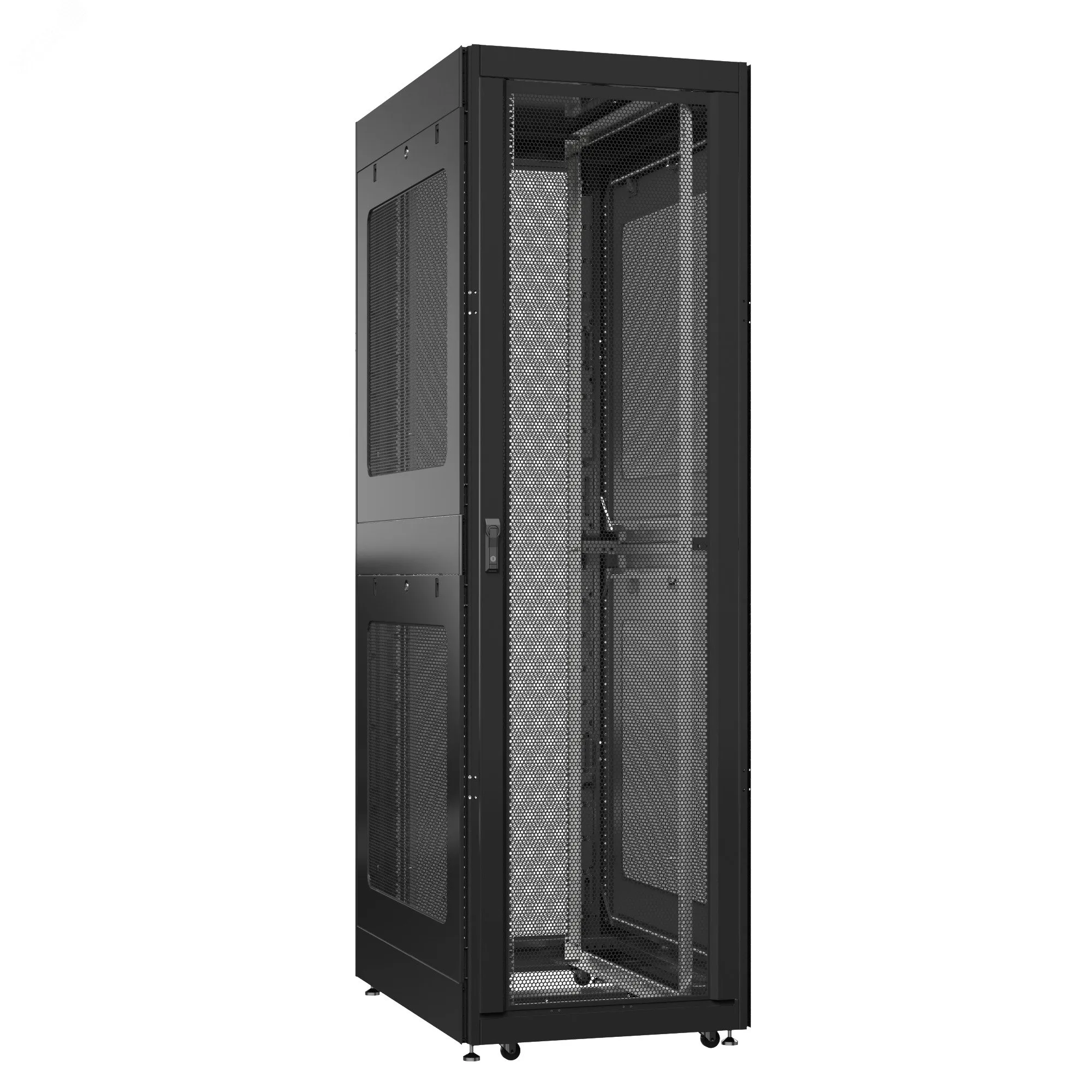 Шкаф серверный 52U 800х1000 передняя дверь: двустворчатая глухой металл IP51. задняя дверь: двустворчатая глухой металл IP51. боковые панели: перфорированные. цвет: черный RAL9005 