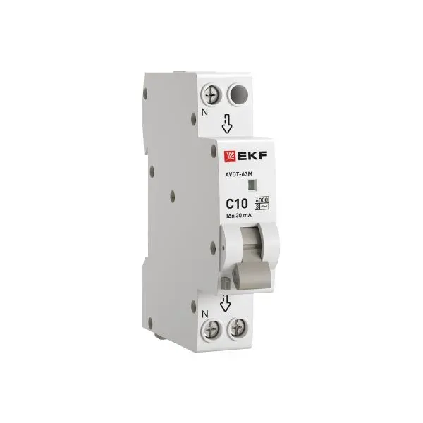 Выключатель автоматический дифференциальный 1п 10а 30ма авдт-63м с EKF DA63M-10-30