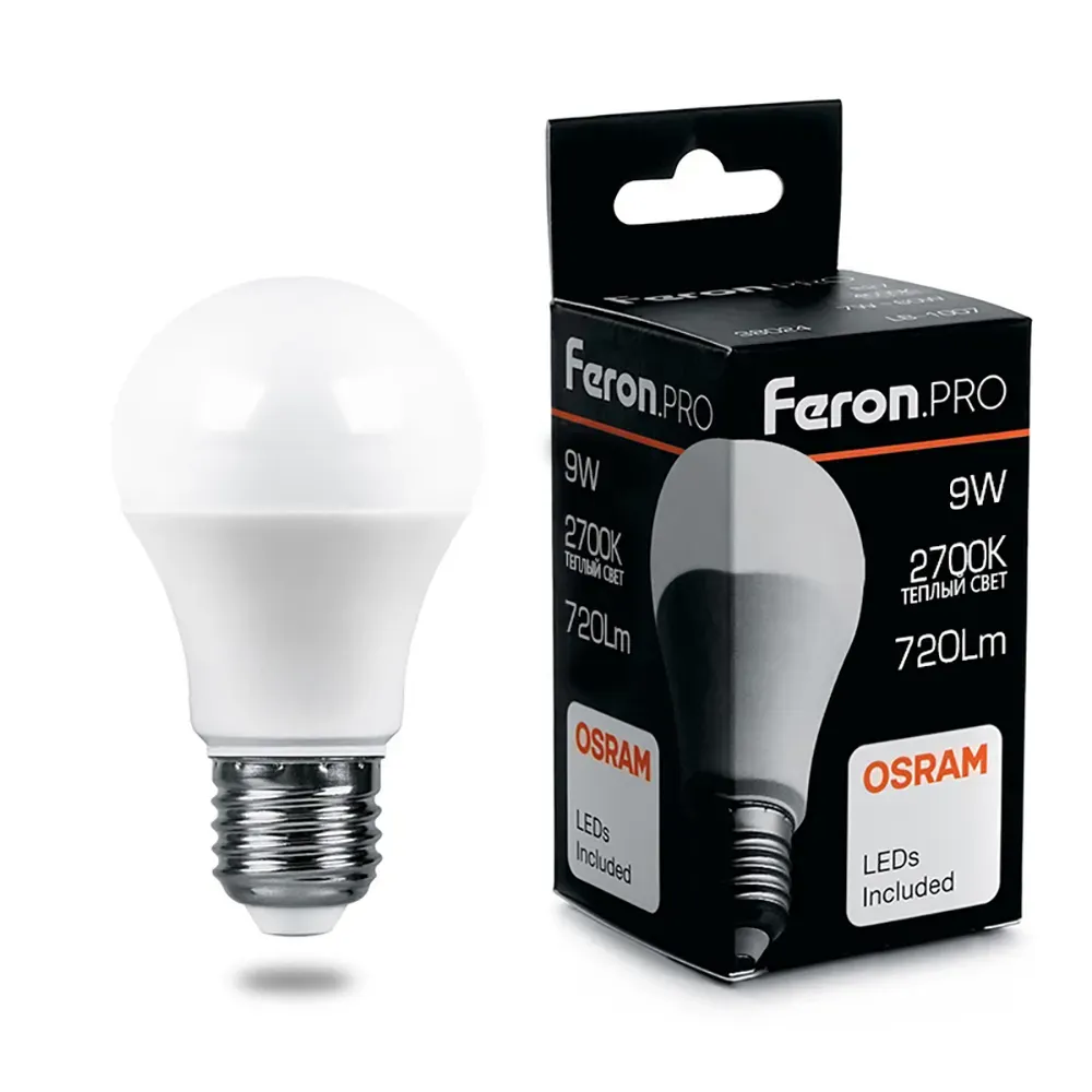 Лампа светодиодная led 9вт е27 теплый feron.pro STEKKER 38026