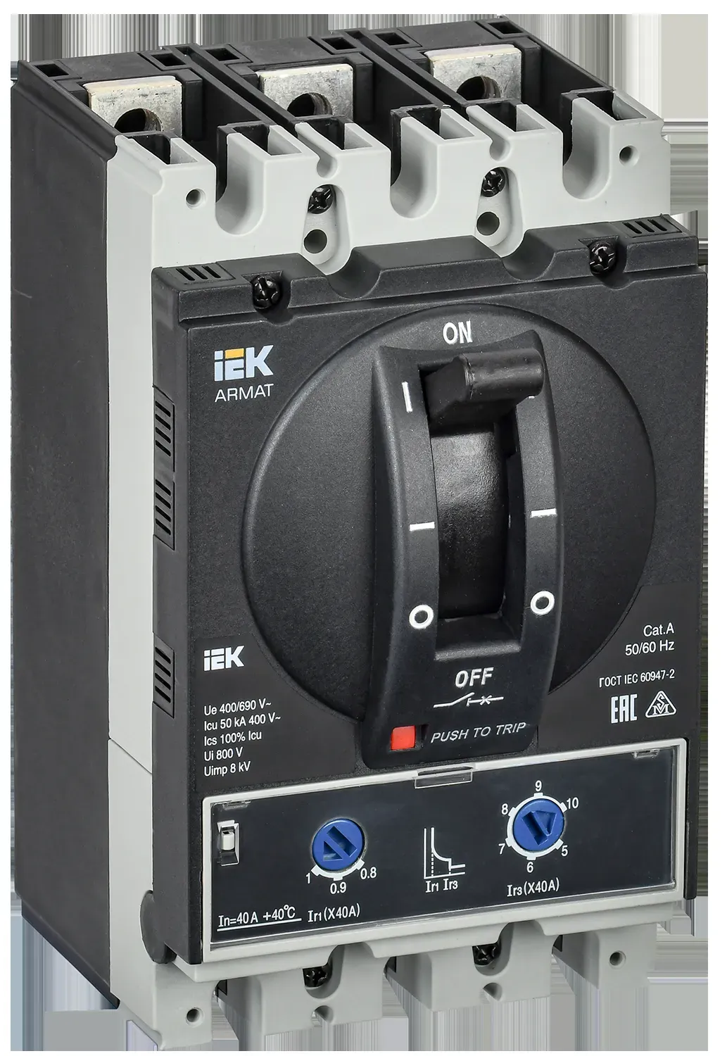 Armat автоматический выключатель в литом корпусе 3p типоразмер a 50ка 40а расцепитель термомагнитный регулируемый IEK AR-MCCB-3A-050-0040A-ATUC