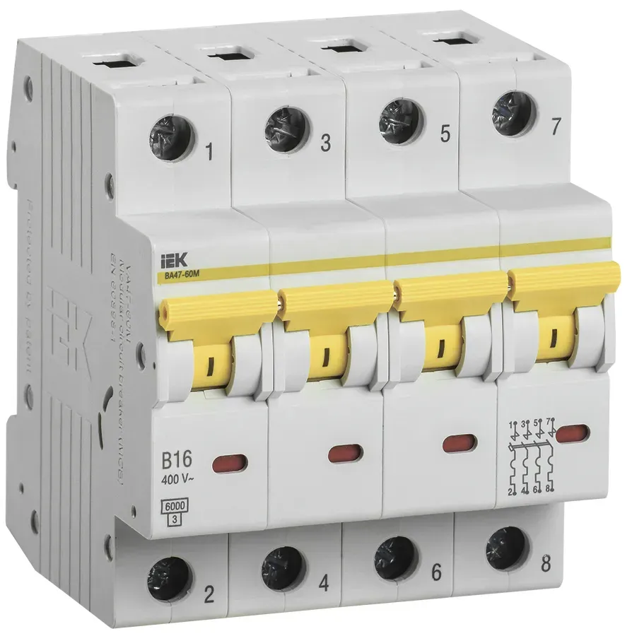 Выключатель автоматический ва47-60m 4р 16а 6ка b IEK MVA31-4-016-B