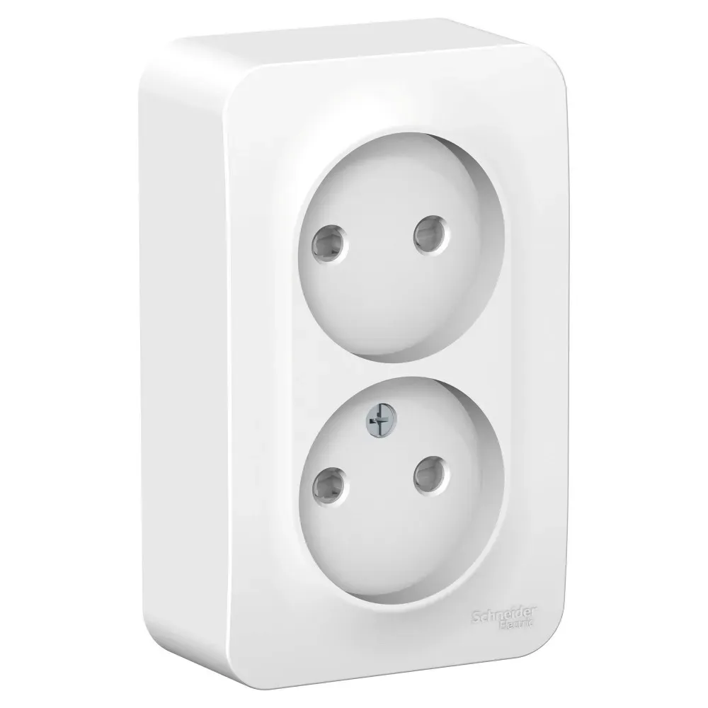 Розетка BLANCA наружная двойная, без заземления, со шторками, с изолирующей пластиной, 16А, 250В, белый SE (Потенциал) BLNRA001211