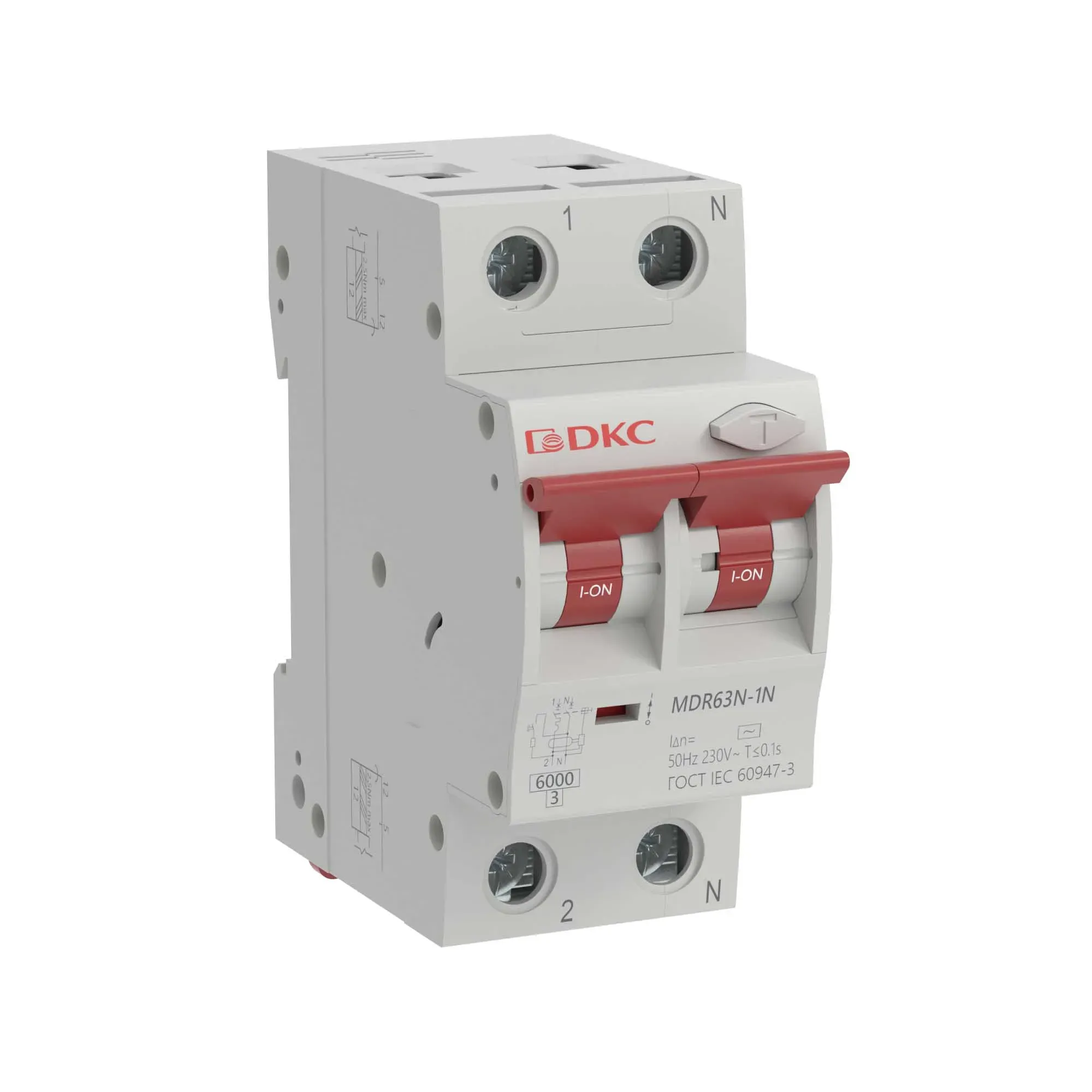 Выключатель автоматический дифференциального тока двухполюсный mdr63n, 63a, 30ма, тип a, c, 6ка, электронный, серии yon max ДКС MDR63N-1N2C63-A
