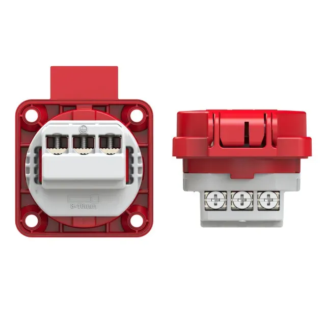 Розетка встраиваемая 16А/250V/2P+E/IP54 50x50 подключение сзади красная Alpenbox 00-00002574