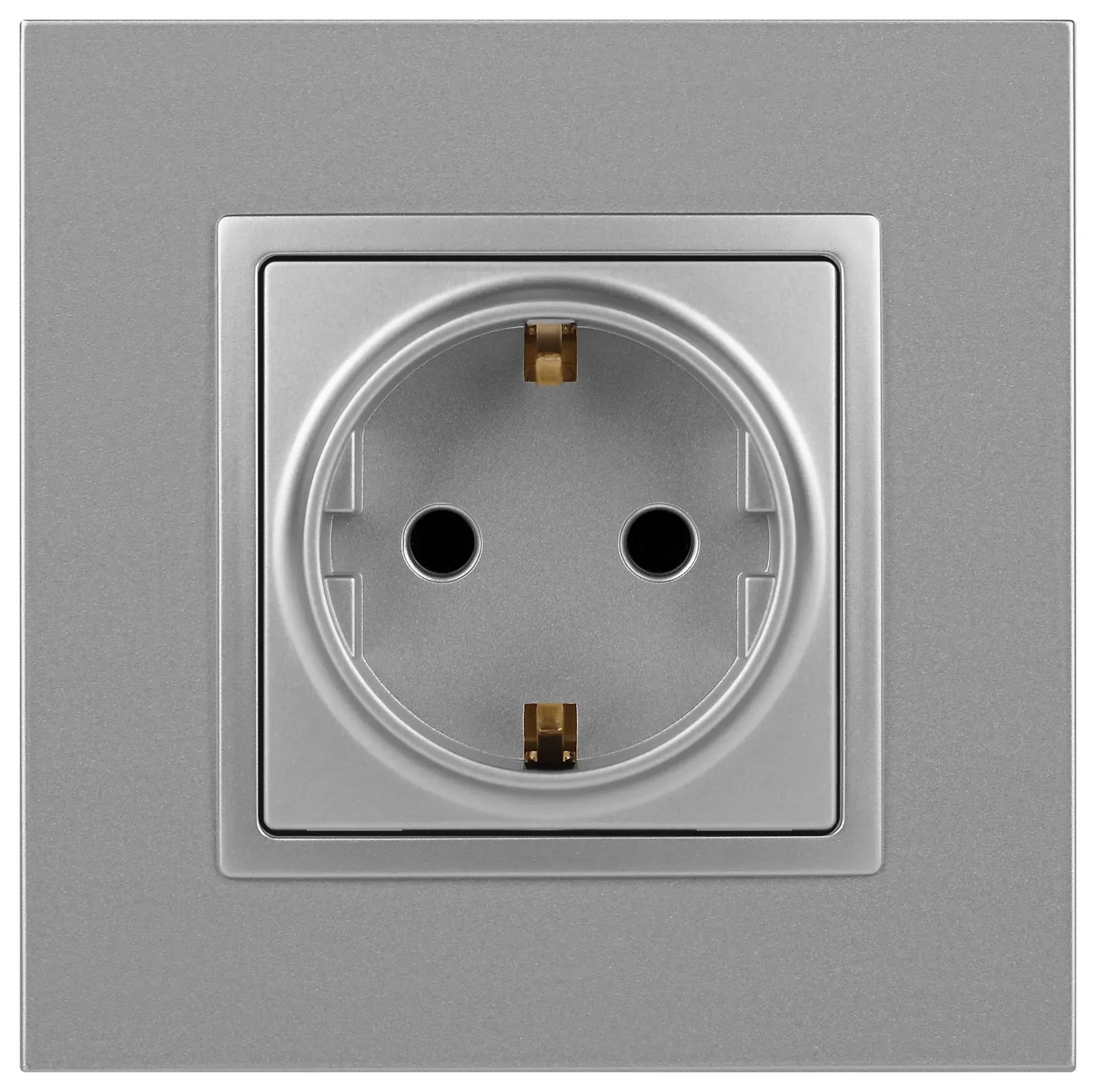 Розетка 2P+E Schuko со шторками, 16А-250В, Эра Elegance, алюминий, 14-2102-03 б0034274