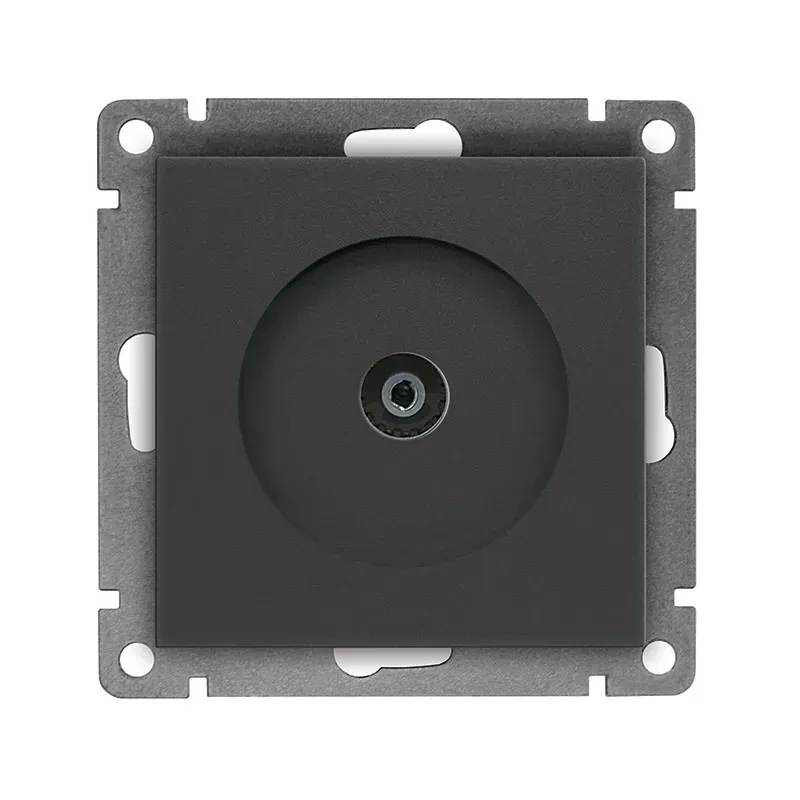 Розетка телевизионная одноместная серия Афина, с/у, тупиковая, 75Ом, ч/д 4-2400Мгц, графит (еврослот) Универсал A0027-Gr