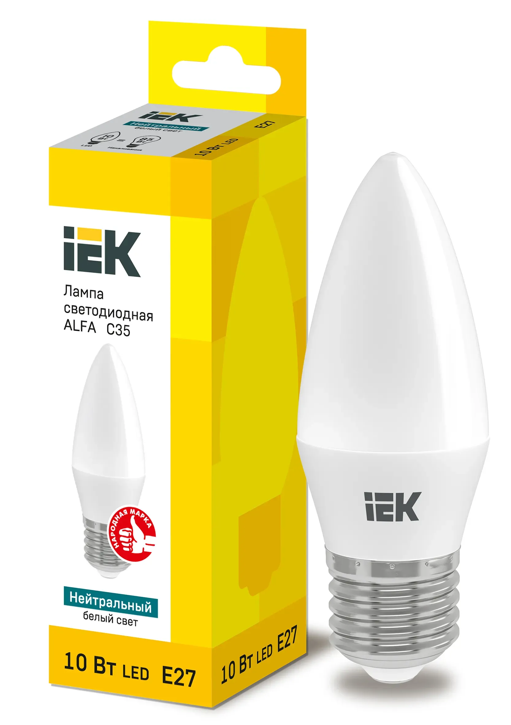 Лампа LED ALFA C35 свеча 10Вт 230В 4000К E27 IEK IEK LLA-C35-10-230-40-E27