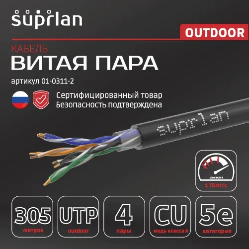 Витая пара Premium UTP 5e 4x2x0,51 Cu PE Out. 305м