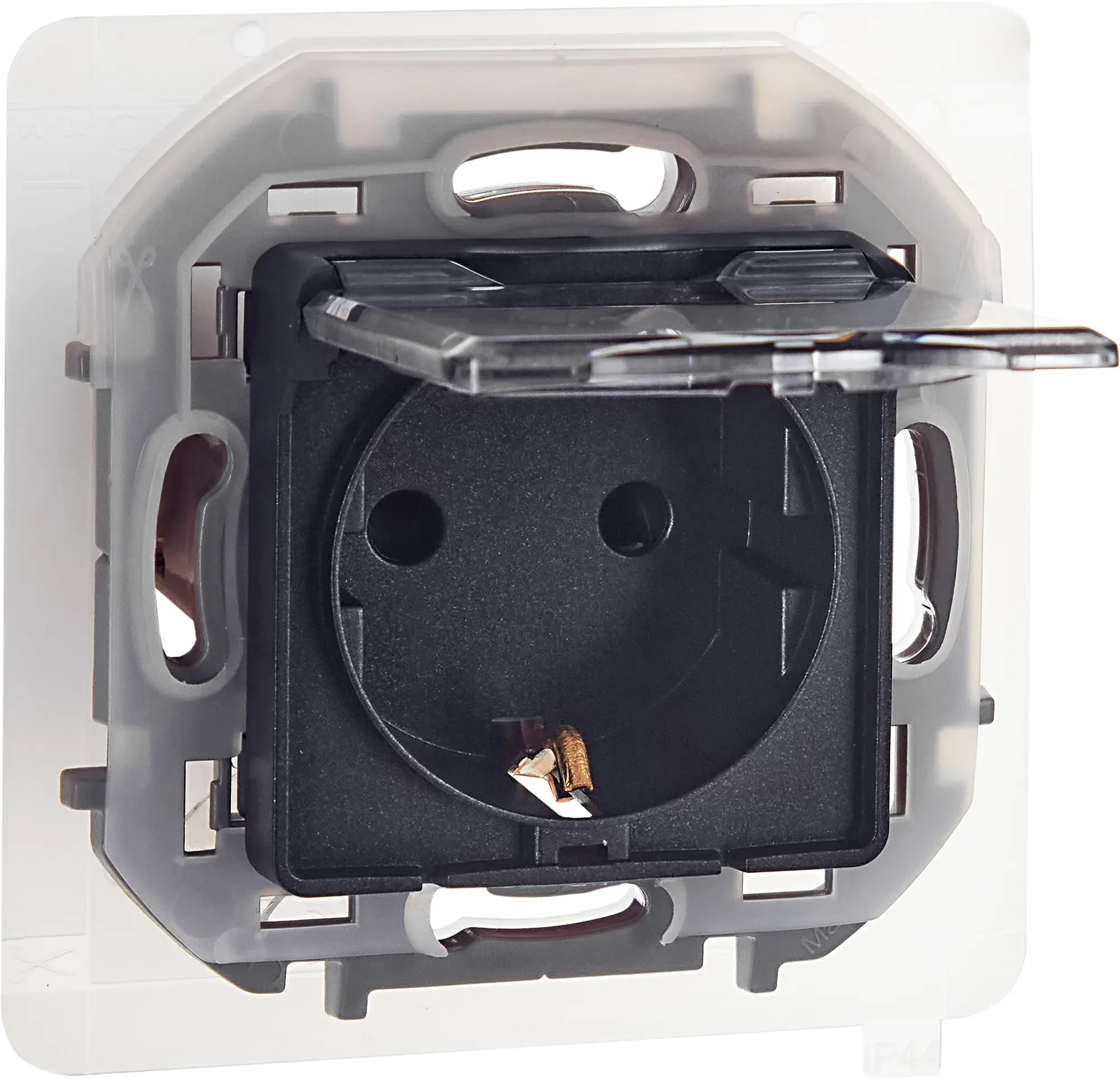 Розетка 2К+З IP 44 с откидной крышкой и шторками немецкий стандарт 16 А 250 В~ INSPIRIA антрацит LEGRAND 673743