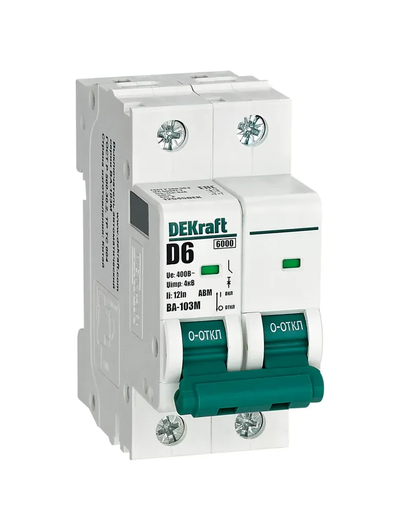 Выключатель автоматический без теплозащиты 2P 6А х-ка D 6кА ВА-103M SE (Dekraft) 12545DEK