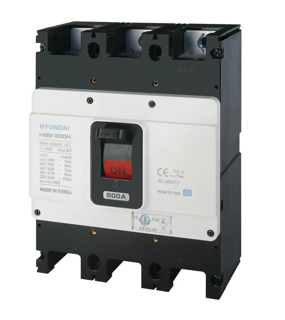 Выключатель автоматический в литом корпусе типа hgm, типоразмера 800af, арт.hgm800s3pt4bs0000c00800f (800а, 50ка, 3 полюса, регулируемый термомагнитный расцепитель, прямой шинный вывод) HD HYUNDAI ELECTRIC HGM800S3PT4BS0000C00800F