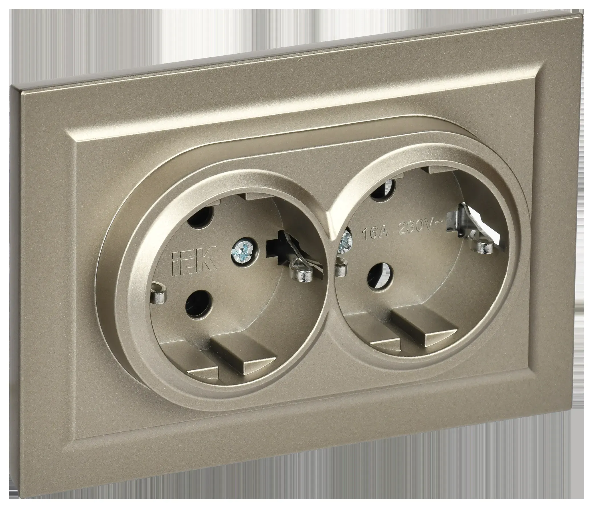 BRITE Розетка двойная с заземлением без защитных шторок 16А в сборе РС12-3-БрШ шампань IEK BR-R21-16-K37-F