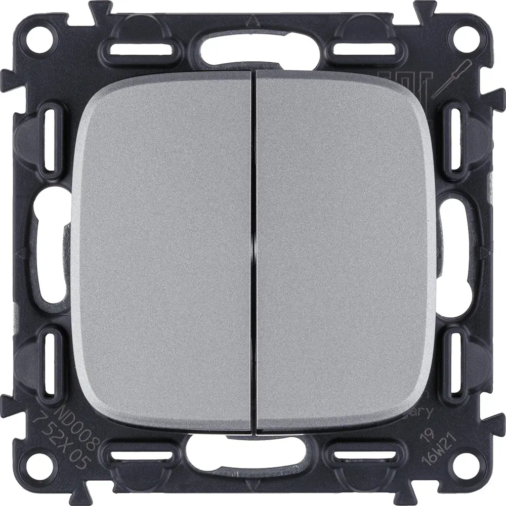 Valena ALLURE Выключатель двухклавишный 10А 250В с лицевой панелью Безвинтовые зажимы Алюминий LEGRAND 752905