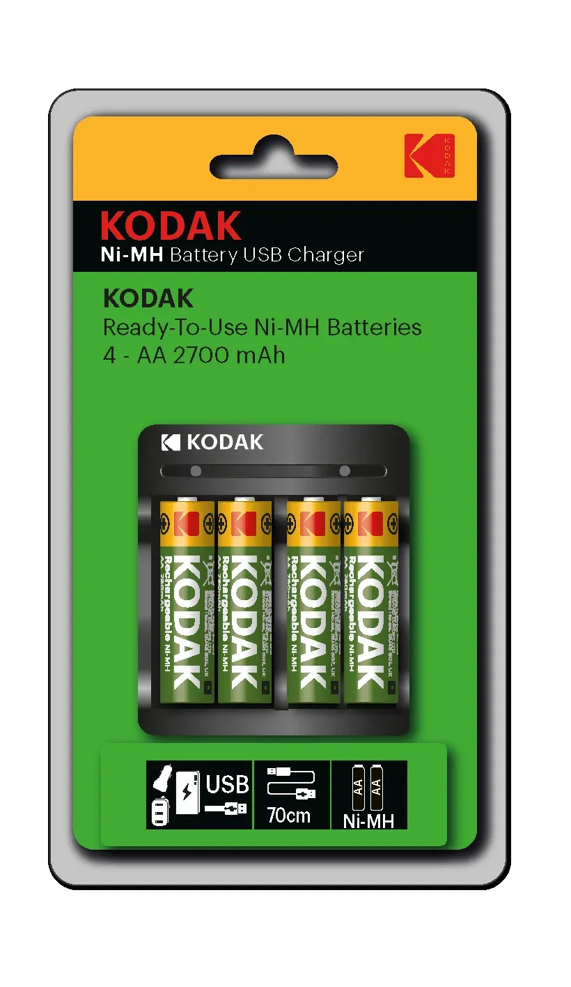 Зарядное устройство для аккумуляторов USB Overnight charger with 4 x AA 2700 mAh [K4AA/AAA] (6/48/1008) KODAK Б0056003