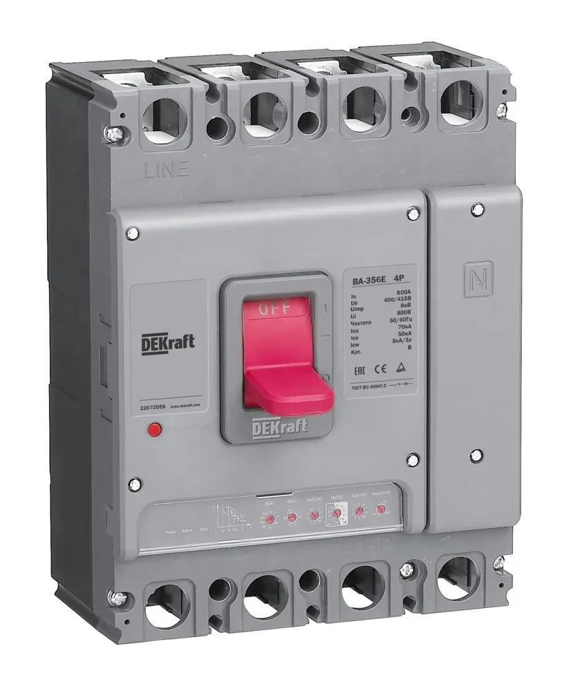 Силовой автоматический выключатель с электронным расцепителем 4P 800А 70кА ВА-356E SE (Dekraft) 22672DEK