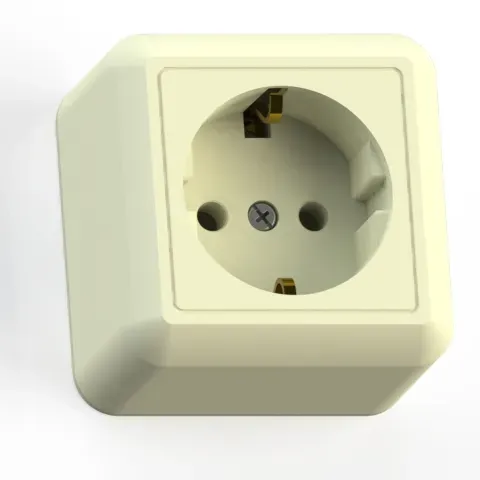 ОПТИМА Розетка открытой установки одноместная с заземляющим контактом, 16А РА16-376, слоновая кость Кунцево 8036