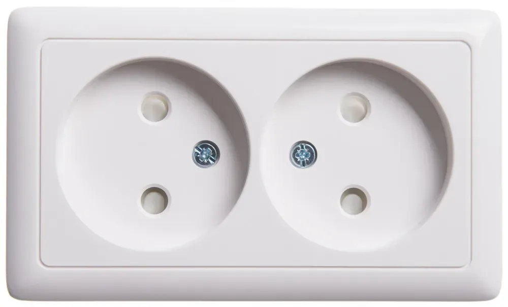 ХИТ открытой установки Розетка двойная без заземления со шторками, 16А, белый SE (Потенциал) RA16-233-B