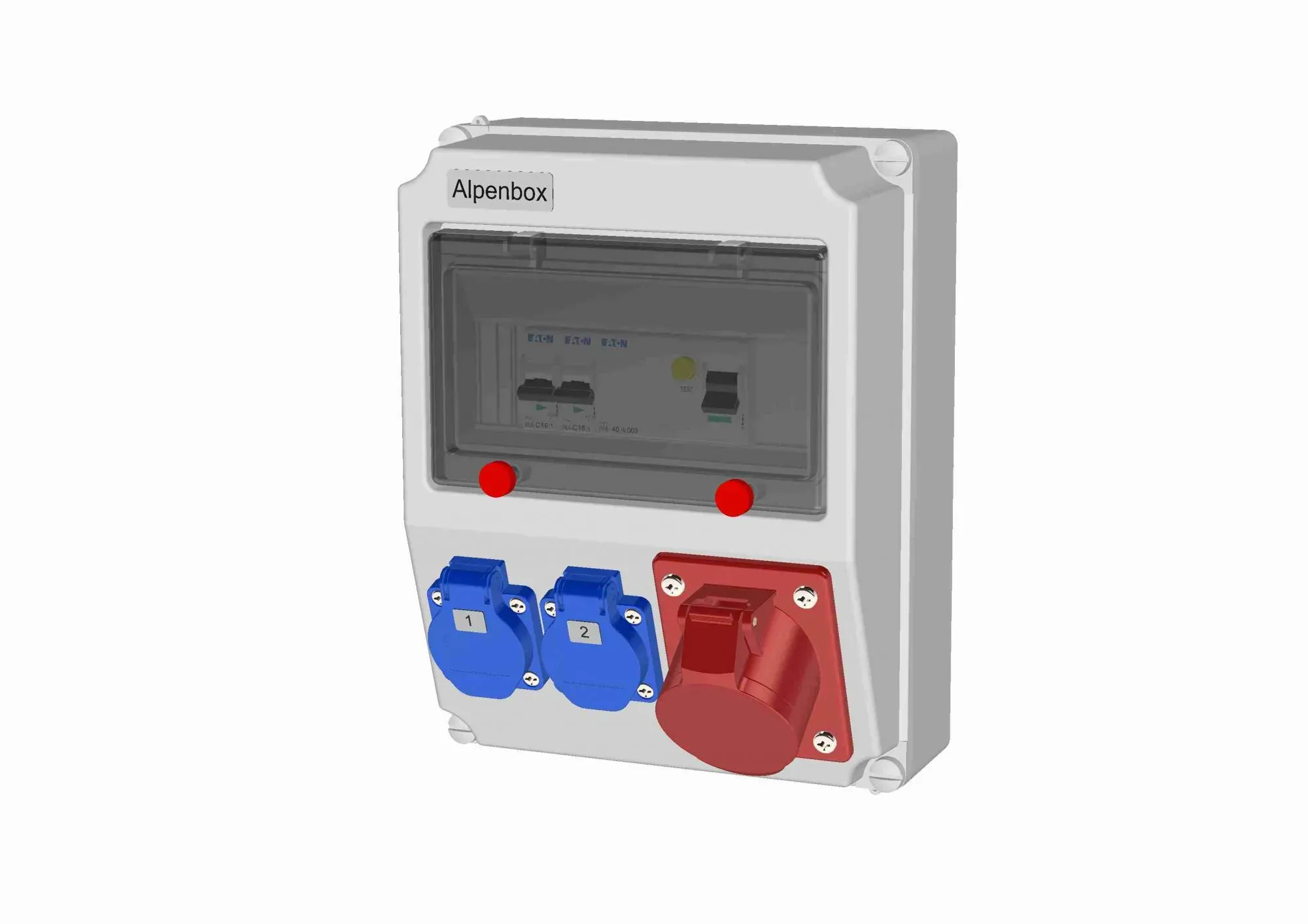 Устройство распределительное 00 2хSHUKO16А250В 1хСЕЕ16А5п с защитой, вход УЗО, 222х284х122, настенное, пластик, IP44 AlpenBox 00-00023831