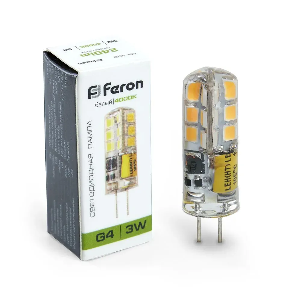 Лампа светодиодная LED 3вт 12в G4 белый капсульная FERON 25532
