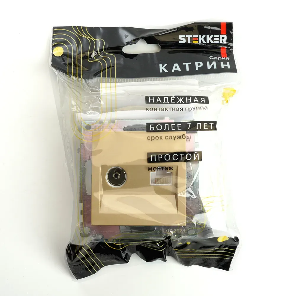 Розетка TV + компьютерная RJ-45 (механизм) серия Катрин золото STEKKER