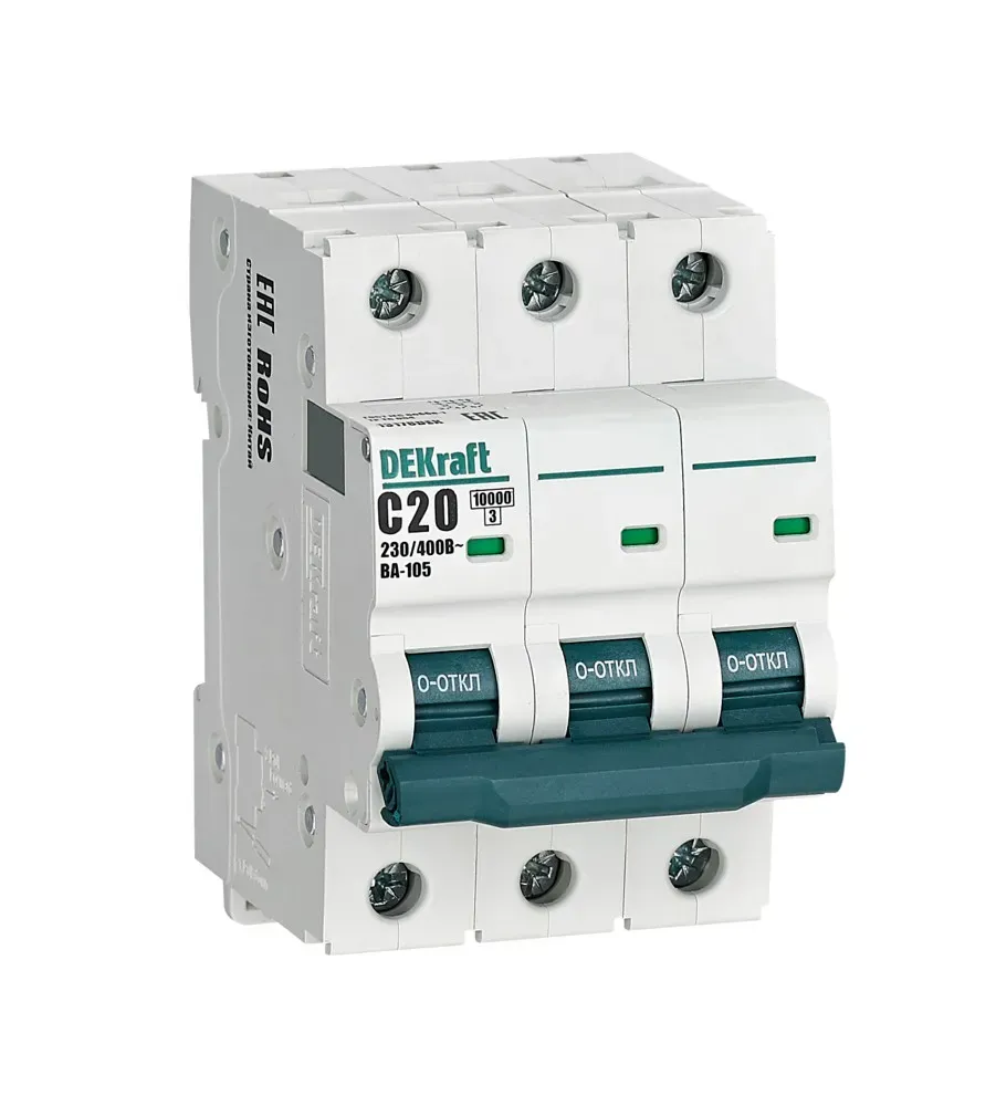 Выключатель автоматический 3P кривая C 20A 10кА ВА-105 SE (Dekraft) 13178DEK