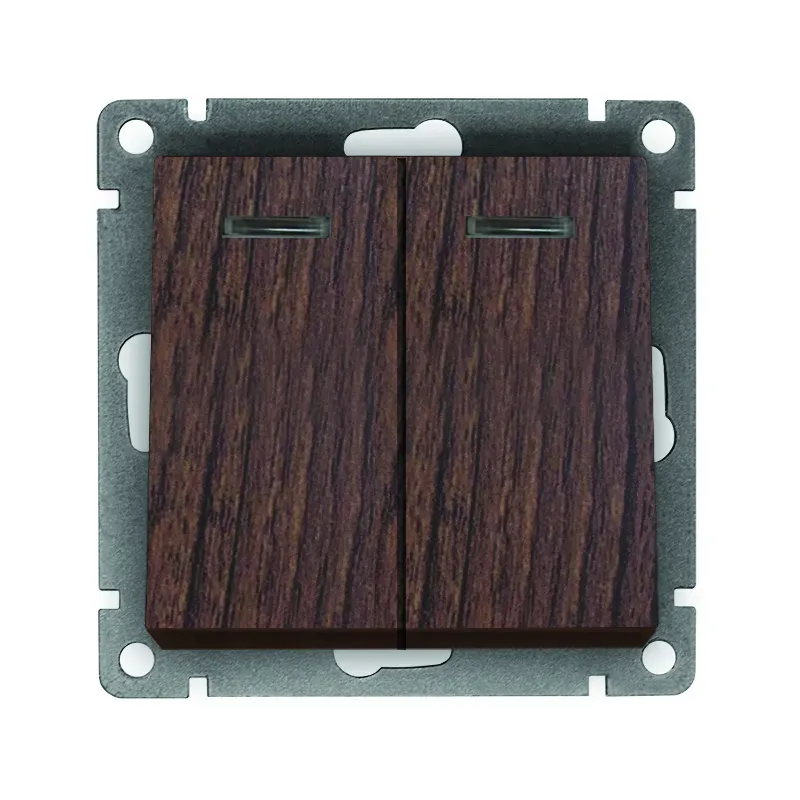 Выключатель двухклавишный с подсветкой серия Афина , с/у, 10А, 220В, венге (еврослот) Универсал A0123-V