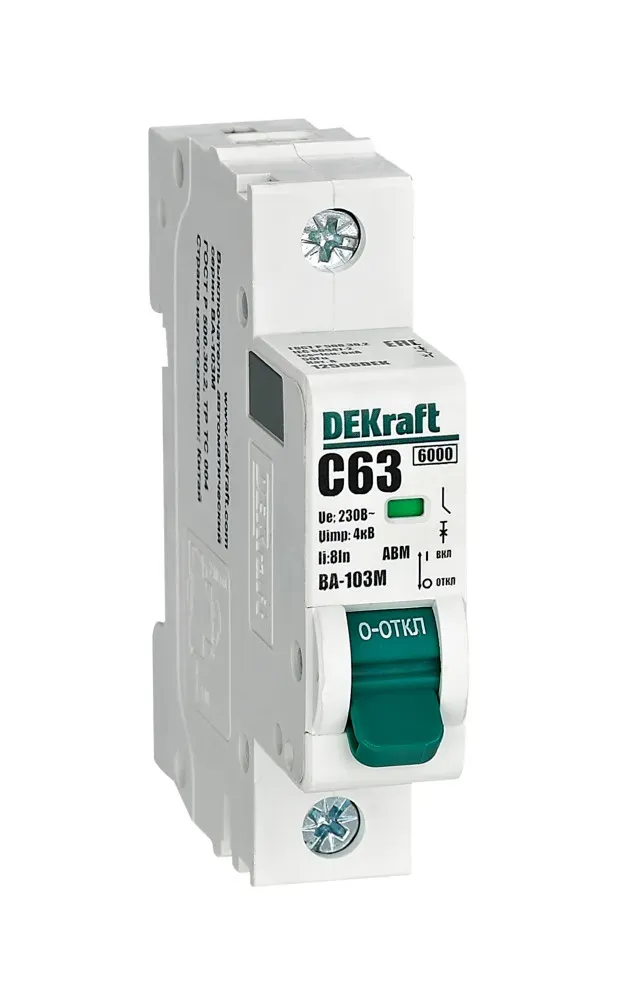 Выключатель автоматический без теплозащиты 1P 63А х-ка C 6кА ВА-103M SE (Dekraft) 12508DEK