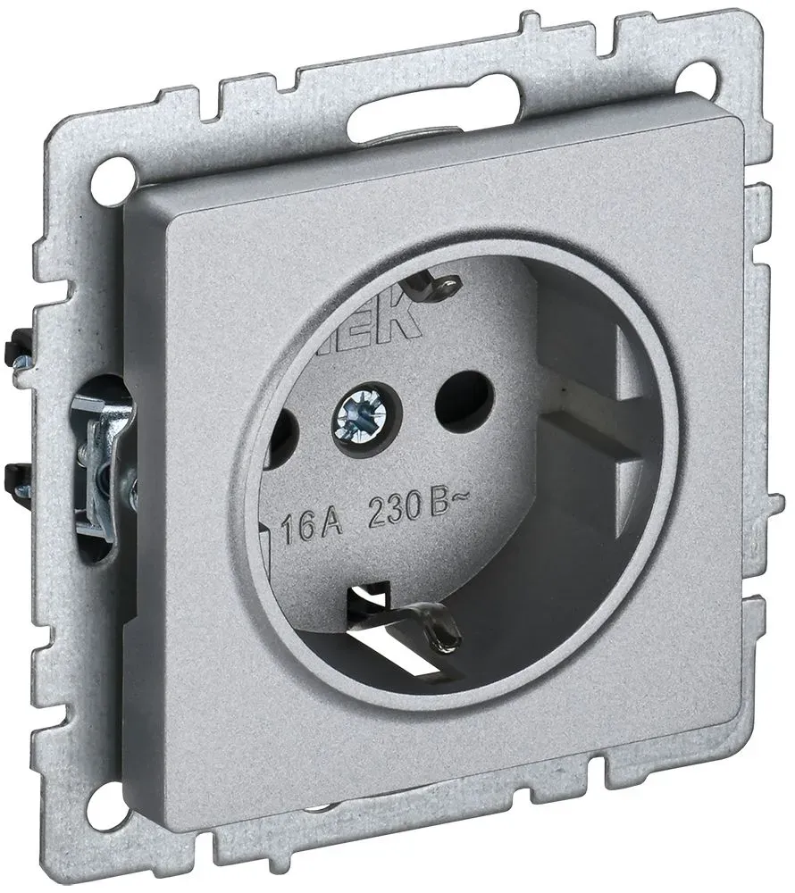 BRITE Розетка с заземлением с защитными шторками 16А РС14-1-0-БрА алюминий IEK BR-R14-16-K47