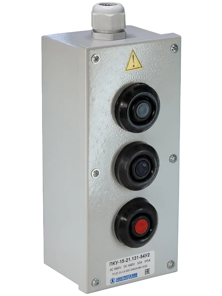 Пост управления ПКУ-15-21.131-54У2 (2хКЕ081/2(1з+1р) черная + 1хКЕ081/2(1з+1р) красная + PG-19) Электротехник ET008511