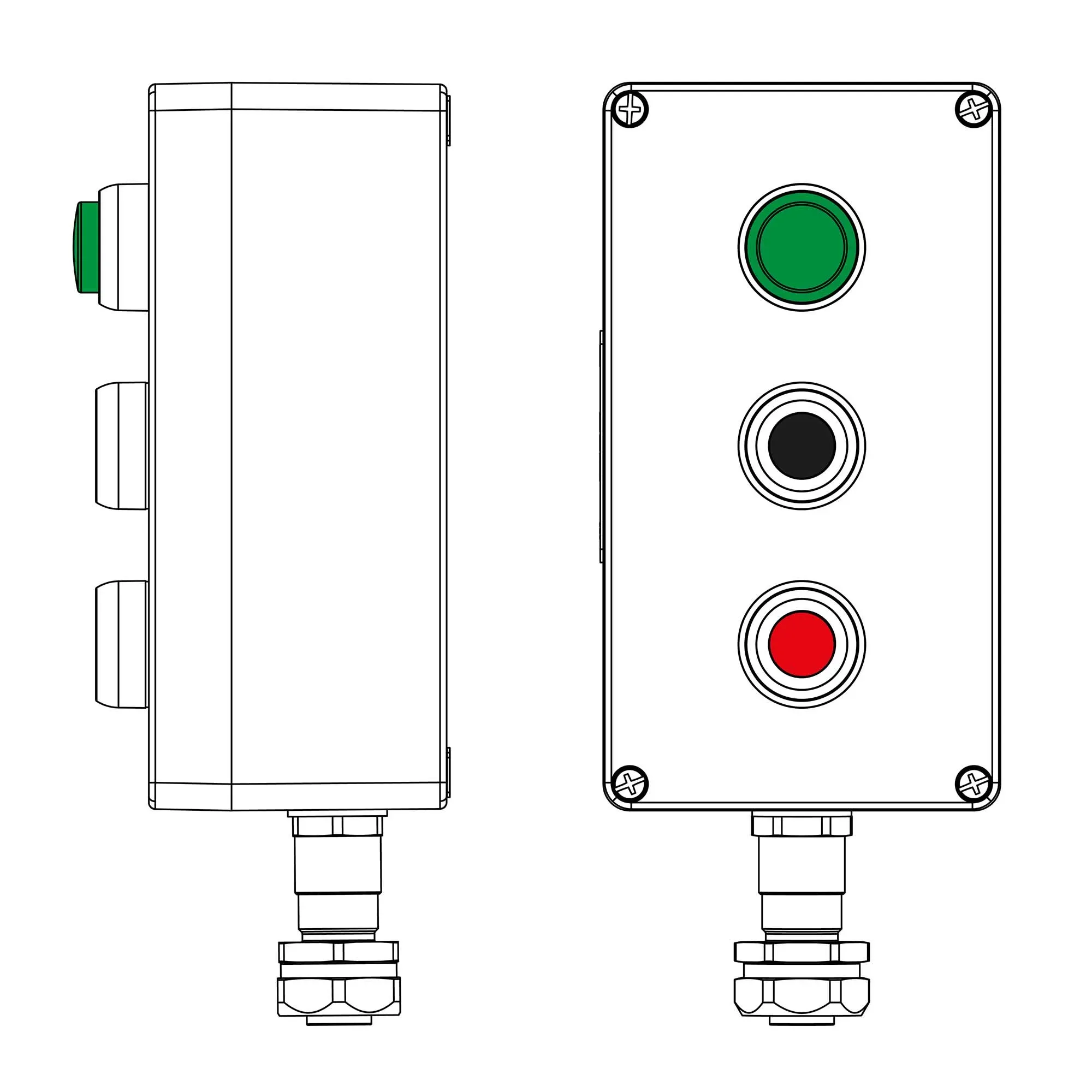 Взрывозащищенный пост управления из полиэстера CPE-P-04-(1xLG(250)-1xP1B(11)-1xP1R(11))-1xKAEPM2MHK-20(C)1Ex d e IIC Т5 Gb / Ex tb IIIC T95°C Db IP66/КЗ DKC 2231.041.22.120R