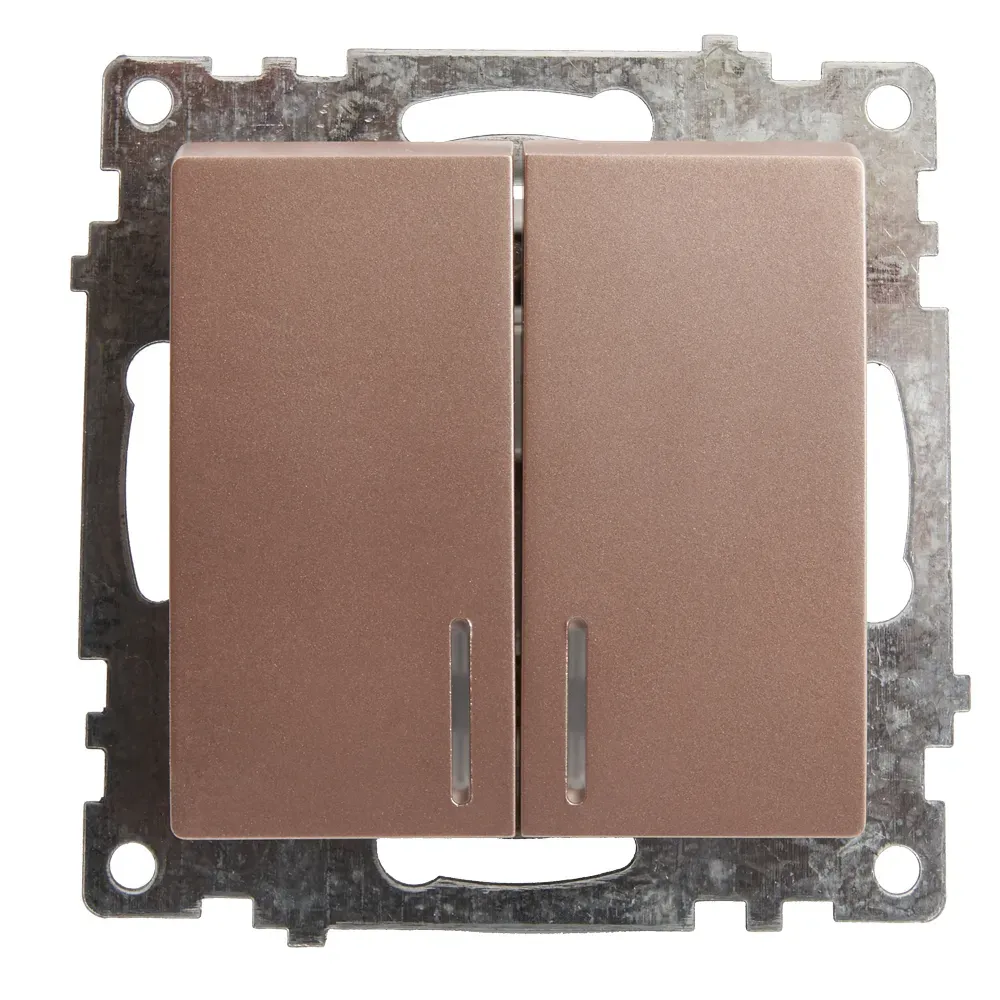 Выключатель 2-клавишный c индикатором (механизм) 250В, 10А, серия Катрин, шампань FERON 39593