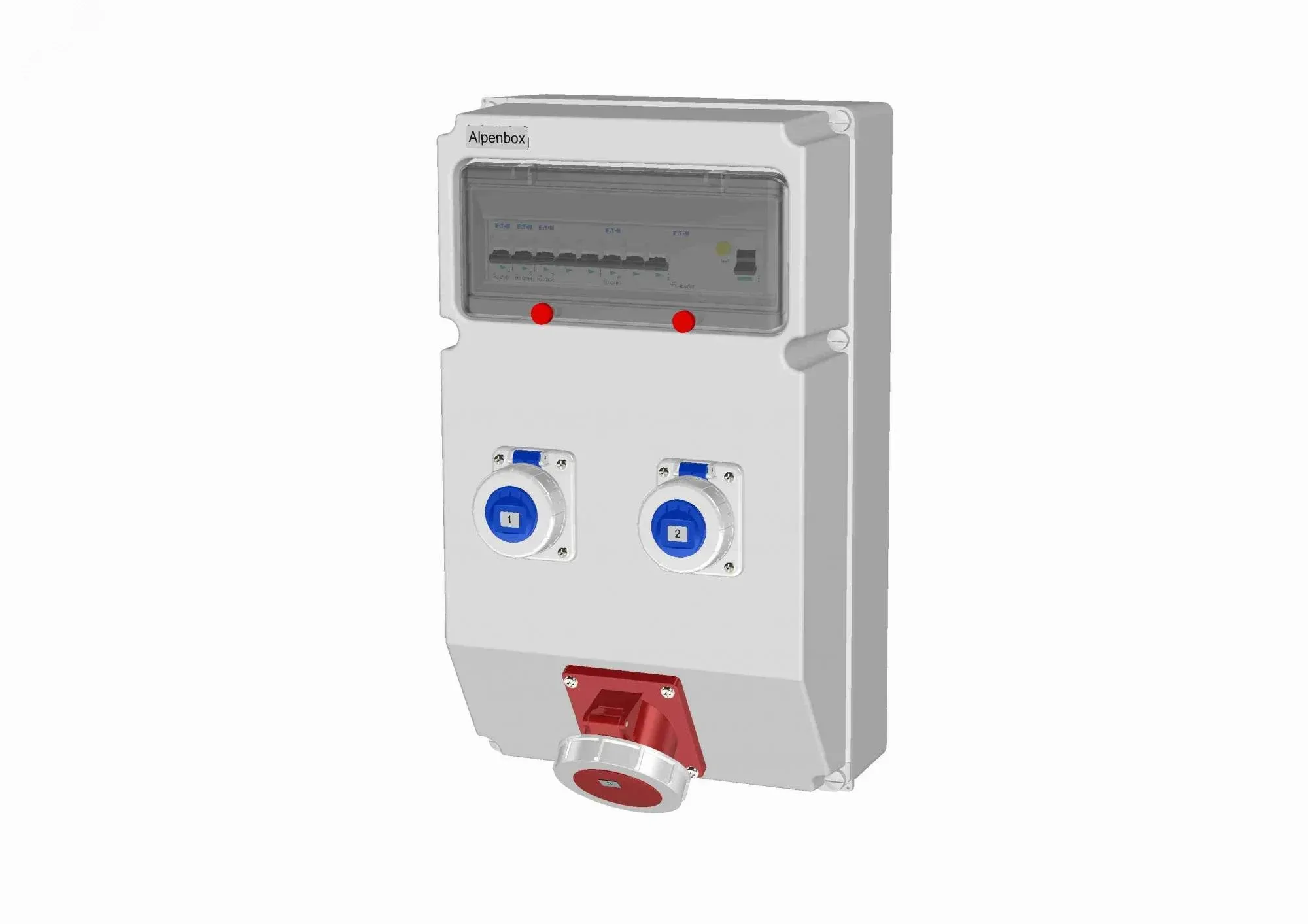 Распределительное устройство 00, 2хSHUKO16А250В 1хСЕЕ32А5п с защитой, на входе УЗО, 297x504x177, настенное, пластик, IP67 AlpenBox 00-00028557
