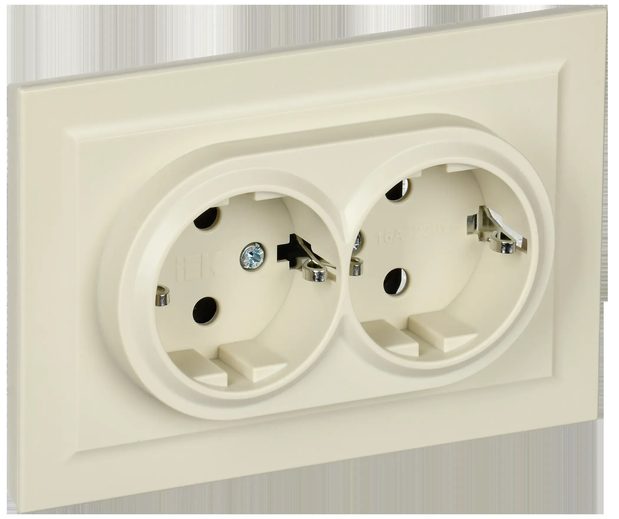 BRITE Розетка двойная с заземлением без защитных шторок 16А в сборе РС12-3-БрКр бежевый IEK BR-R21-16-K10-F