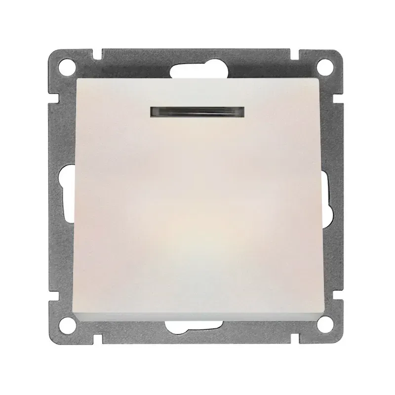 Выключатель одноклавишный с подсветкой серия Афина, с/у, 10А, 220В, жемчуг (еврослот) Универсал A0121-OBr