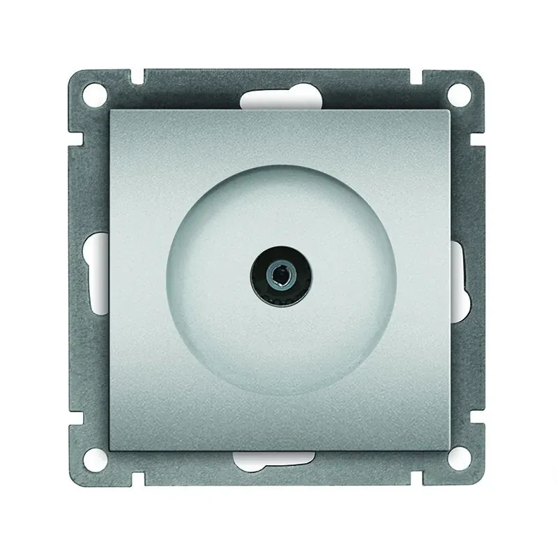 Розетка телевизионная одноместная серия Афина, с/у, тупиковая, 75Ом, ч/д 4-2400Мгц, серебро (еврослот) Универсал A0027-S