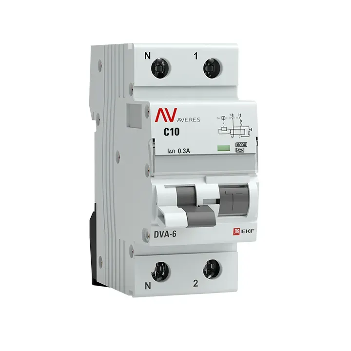 Автомат дифференциальный dva-6 1p+n 10а (c) 300ма (a) 6ка averes EKF RCBO6-1PN-10C-300-A-AV