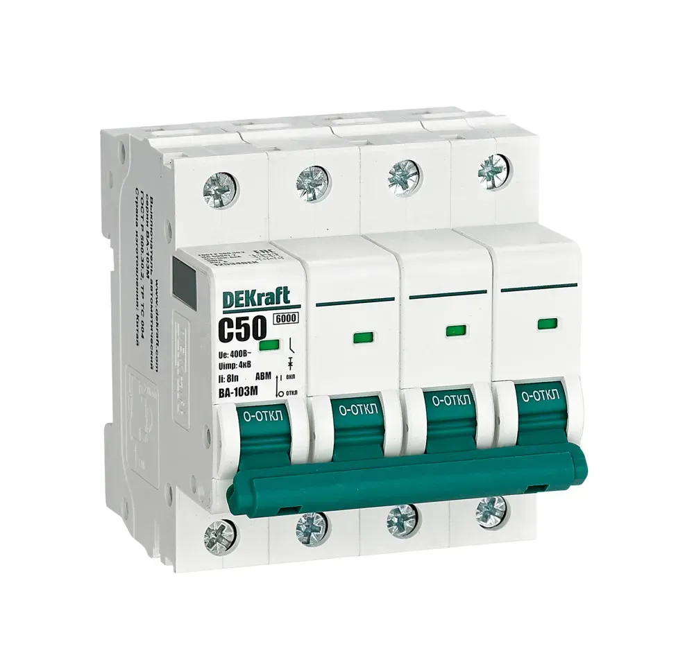 Выключатель автоматический без теплозащиты 4P 50А х-ка C 6кА ВА-103M SE (Dekraft) 12534DEK