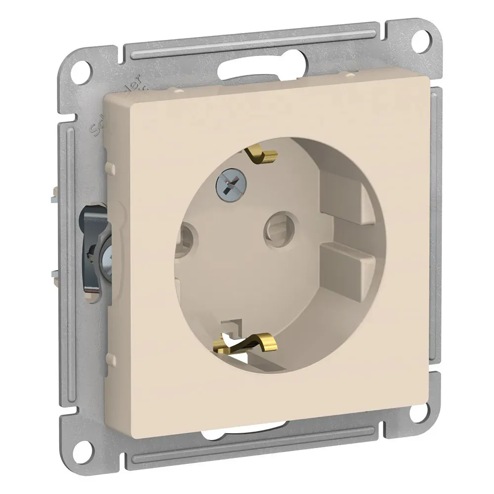 Розетка ATLASDESIGN с заземлением со шторками 16А механизм бежевый SE (Потенциал) ATN000245