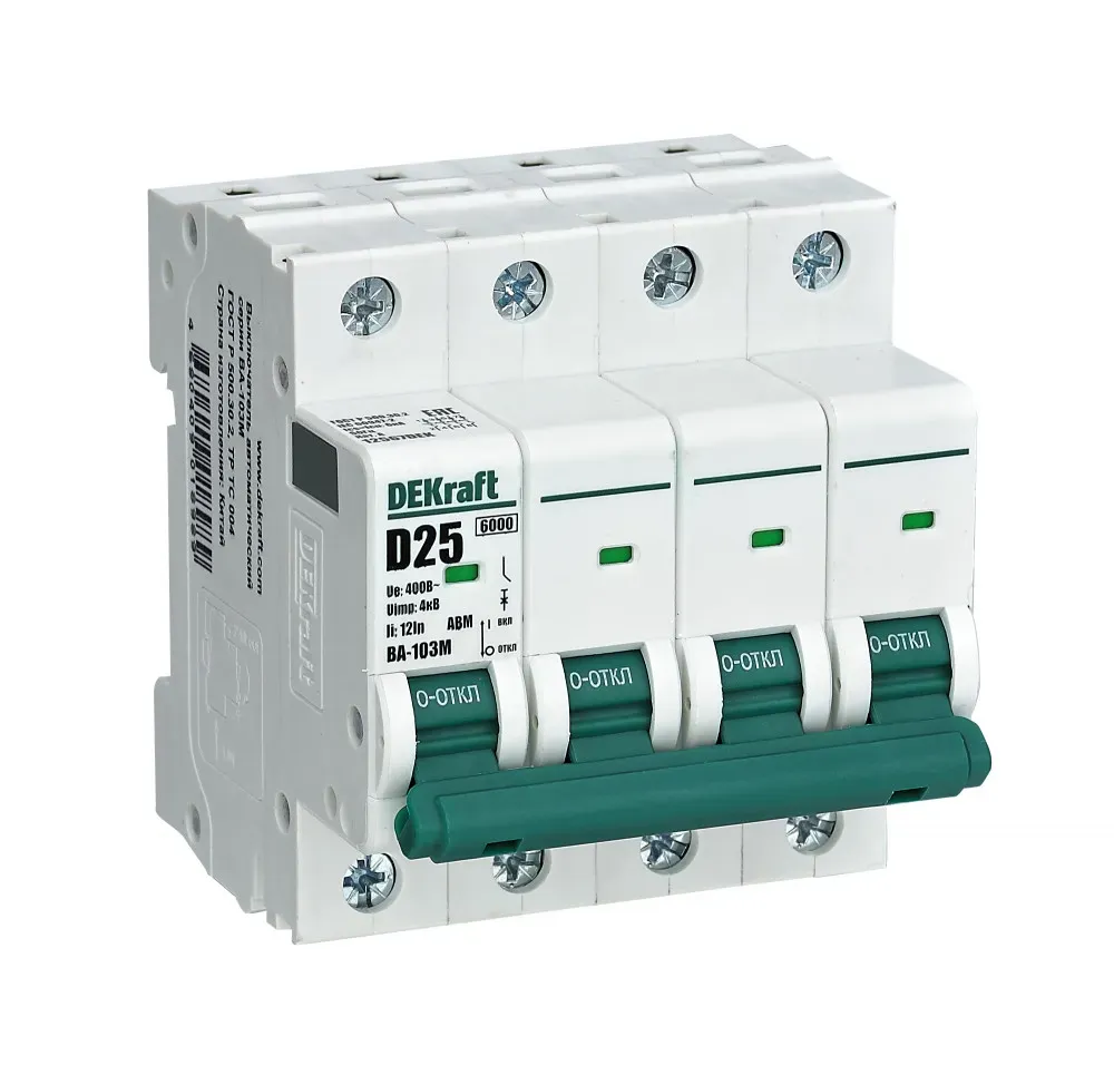 Выключатель автоматический без теплозащиты 4P 63А х-ка D 6кА ВА-103M SE (Dekraft) 12571DEK