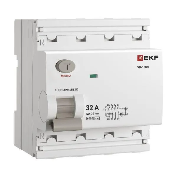 Выключатель дифференциального тока ВД-100N  4P 32А 30мА тип AC эл-мех 6кА PROXIMA EKF EKF E1046M3230