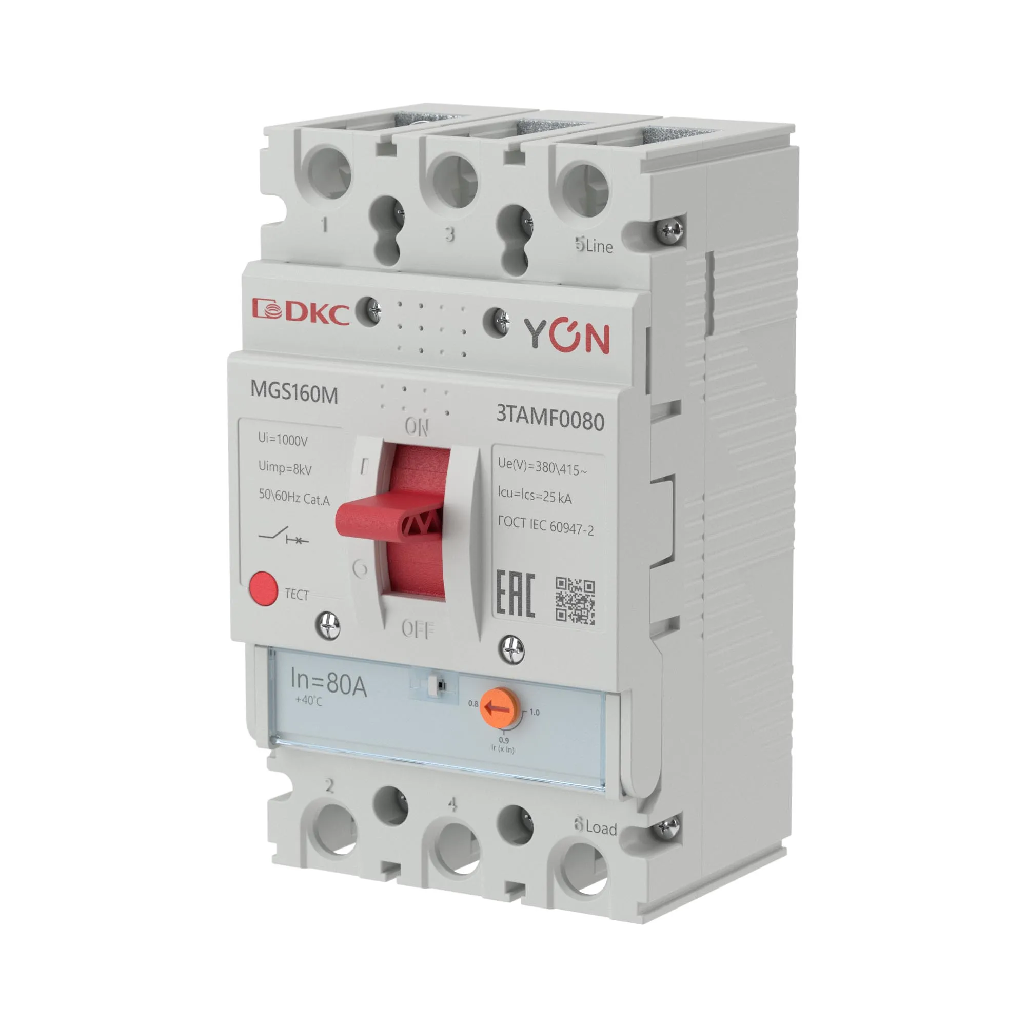 Выключатель автоматический yon mgs160 3p 64-80a 25ka ДКС MGS160M-3TAMF0080