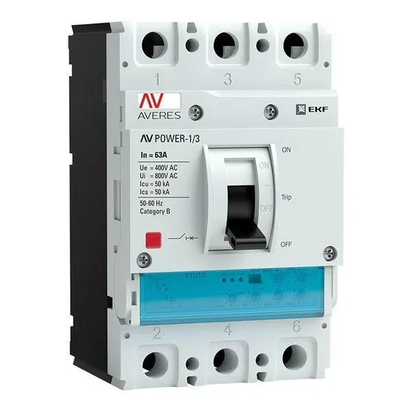 Автоматический выключатель av power-1/3 3р 63а 50ka etu2.0 EKF MCCB-13-63-2.0-AV