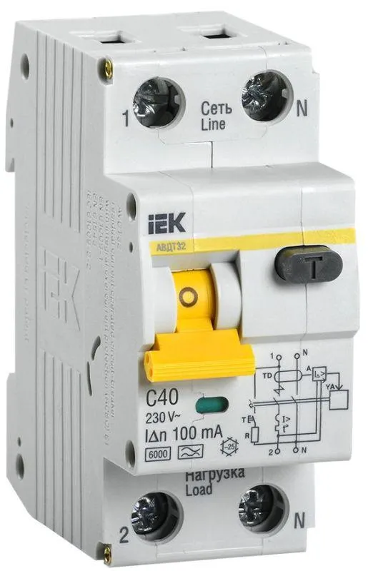 Выключатель автоматический дифференциальный 32 c40 100ма IEK MAD22-5-040-C-100