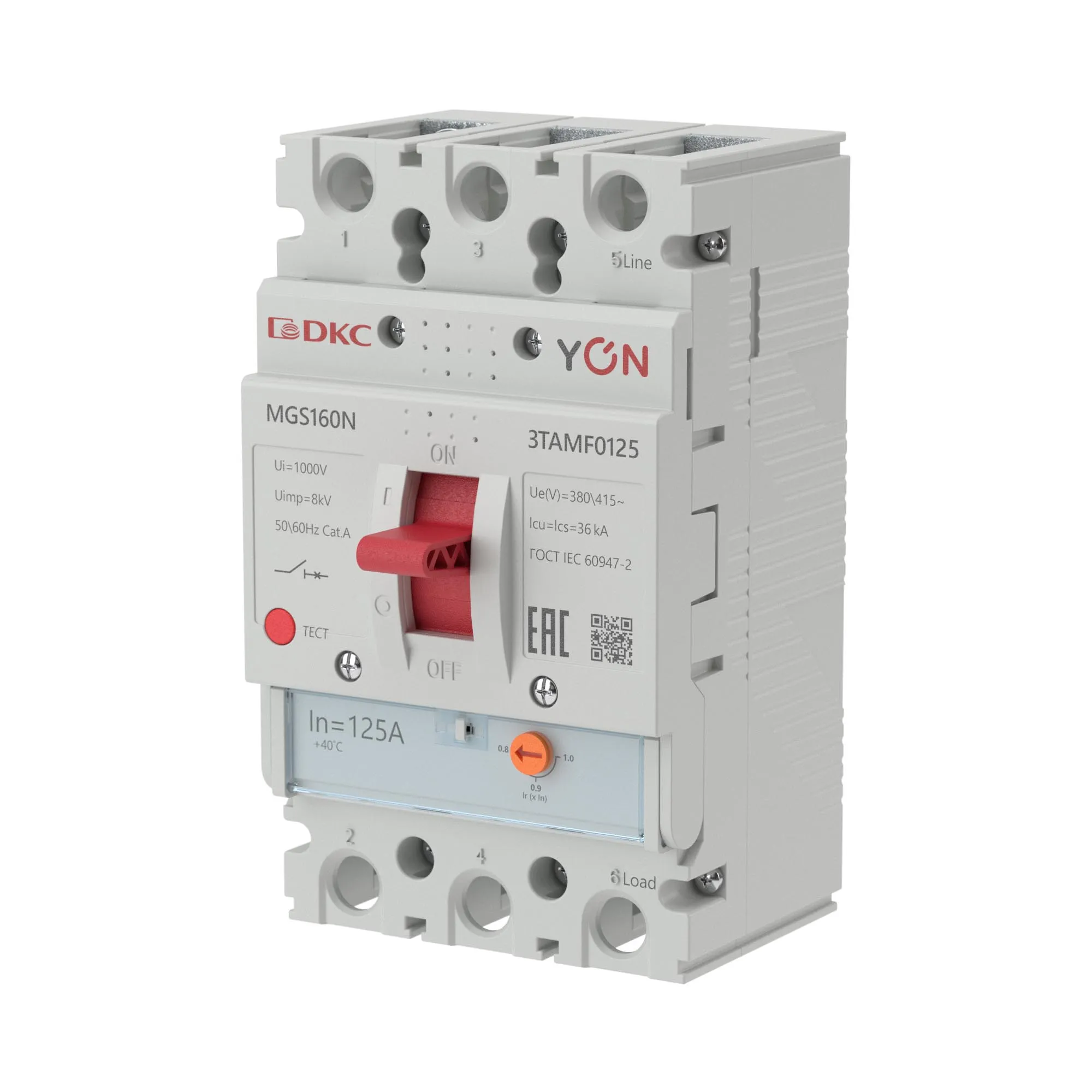 Выключатель автоматический yon mgs160 3p 100-125a 36ka ДКС MGS160N-3TAMF0125