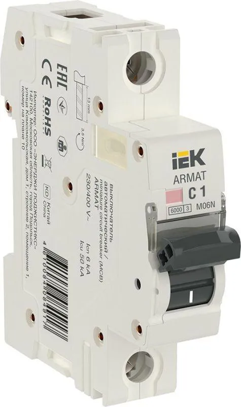 Armat выключатель автоматический однополюсный c 1а m06n IEK AR-M06N-1-C001