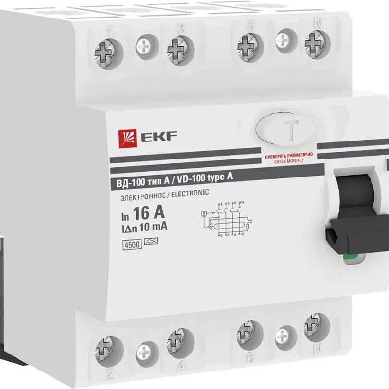Устройство Защитного Отключения ВД-100 4P 16А/10мА (эл-мех, тип А) PROxima EKF elcb-4-16-10-em-a-pro