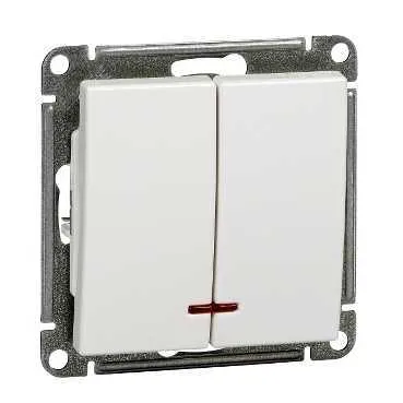 W59 Выключатель двухклавишный с подсв. 10АХ, механизм, белый SE (Потенциал) VS510-251-1-86